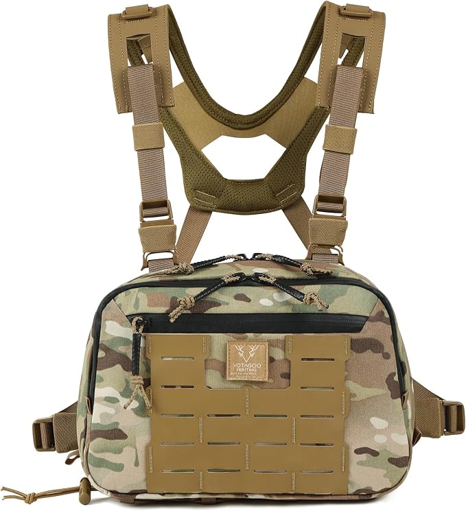 VOTAGOO GEAR Tactical Chest Rig Bag, 3L Utility Hypalon Molle Chest Rig With Map Pocket 500D Cordura Chest Bag for Hunting Workouts (Multicam)