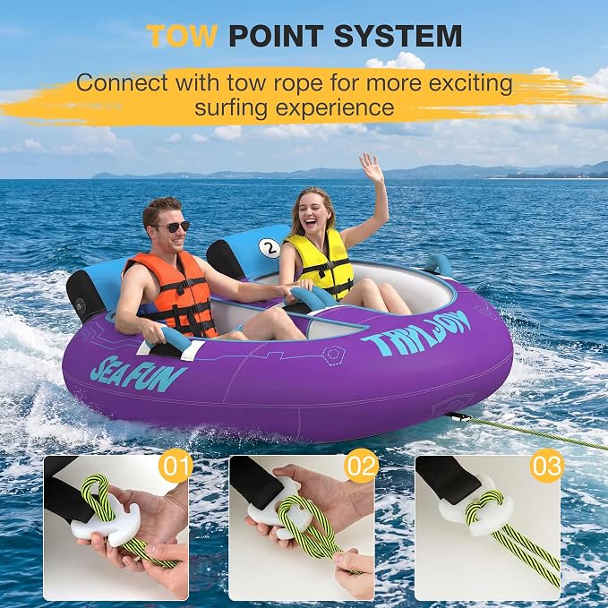 2-Person Towable Tubes for Boating with Towable Rope, Inflatable Cockpit Style Boat Tube for River and Lake，Beginner-Friendly | Towable Rope,Inflatable Cockpit Style,Boat Tube, for River and Lake,Beginner-Friendly