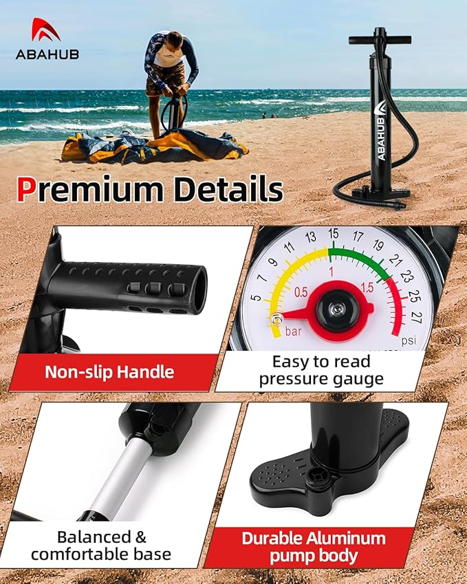 Abahub SURF Hand Pump for Inflating Stand Up Paddleboards，Inflatable Paddle Boards， or Kayaks - Dual Action High Pressure Pump with Gauge