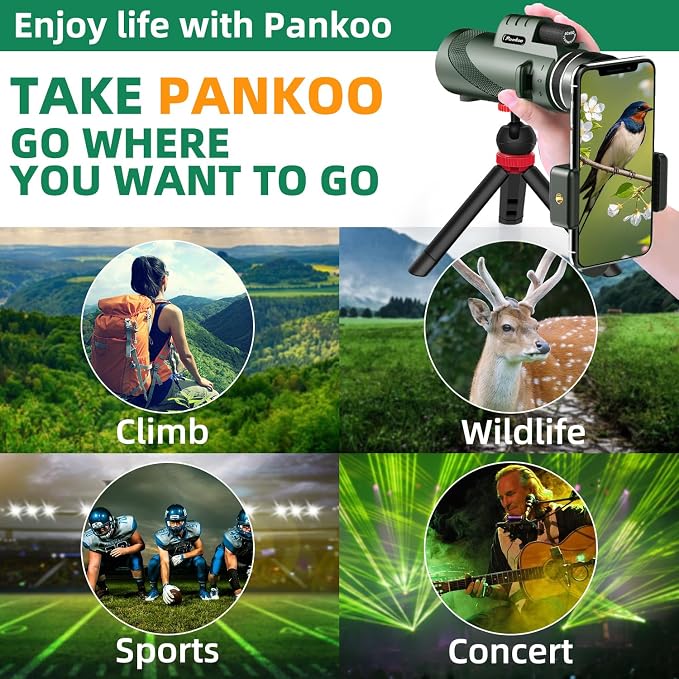 40x60 HD Monocular Telescope for Adults with Smartphone Adapter Tripod Hand Strap, Hand-held Monocular for Adults with BAK4 Prism&FMC Lens for Birdwatching Hiking Concert Travelling