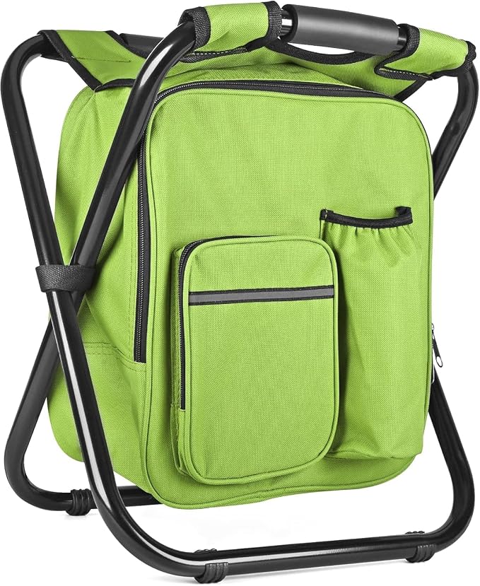 Kikerike Backpack Stool Cooler Chair Heavy Duty 300 LBS Max Load Portable Lightweight Stool Backpack Folding Fishing Cooler Seat for Camping Hunting Fishing - Grass Green