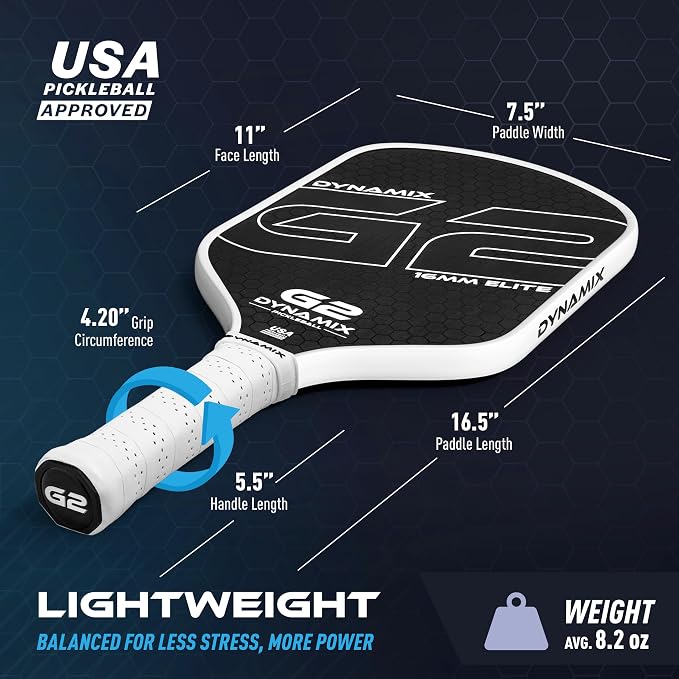 Carbon Fiber Pickleball Paddle 16mm G2, USAPA Approved Raw Carbon Gen2, Pro-Grade Thermoformed Pickleball Racket, Elite Pickle-Ball Paddle for Control, Power & Spin