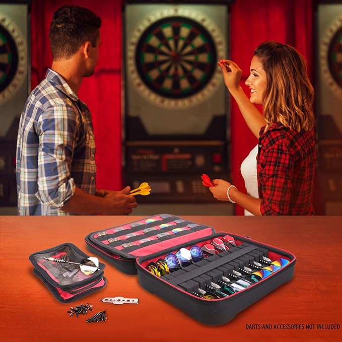 USA Gear XL Semi Hard Shell Dart Case - Protective Case for 15 Piece Dart Set, Tips, Flights and Shafts, and more Accessories - Locking Foam Design for Soft and Steel Tips - Storage Only