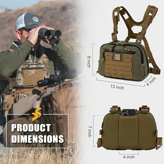 VOTAGOO GEAR Tactical Chest Rig Bag, 3L Utility Hypalon Molle Chest Rig With Map Pocket 500D Cordura Chest Bag for Hunting Workouts (Ranger Green)