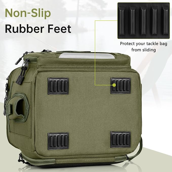 Fishing Tackle Bag - Holds 3400-3600 Size Tackle Boxes -Saltwater & Freshwater Fishing Bags - Padded Shoulder Strap Fishing Bags(Green) (Bag Only)