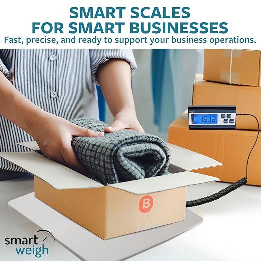 Smart Weigh Digital Postal Shipping Scale, 440 lb Capacity, 1 oz Readability, Hold & Tare Functions, Battery or USB-C Power, Corded Display, Stainless Steel Large Platform, Silver