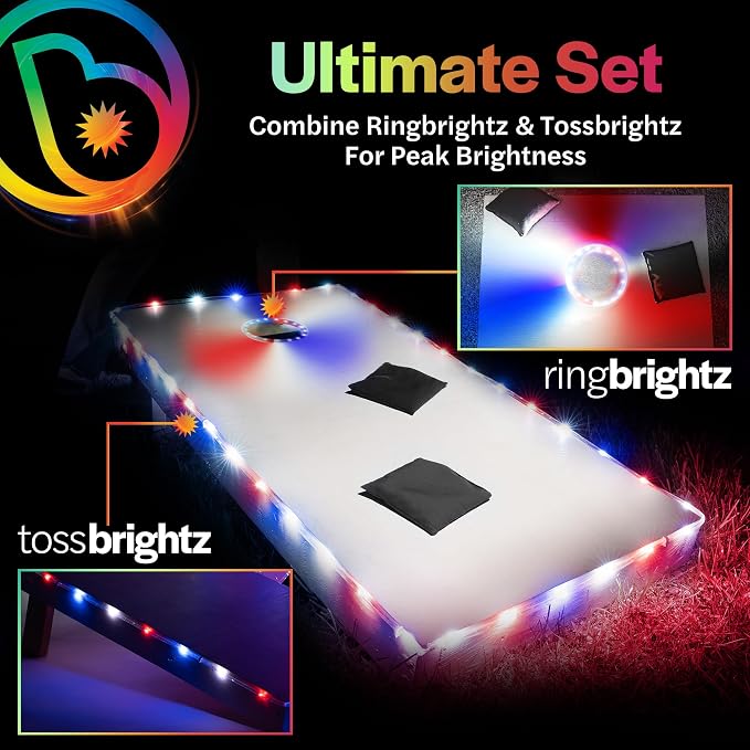 Brightz Premium Cornhole Light Bundle - Ring Lights + Board Edge Lights for Patriotic Theme