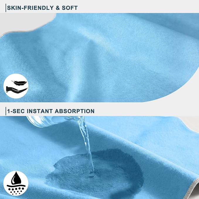 Upgraded Yoga Mat Towel with Bonus Grip Socks, Sky Blue | Elegant Embroidered, 1-Second Sweat Absorption & Non-Slip | Machine Washable Microfiber | Hot Yoga, Pilates | 73''*27.6''