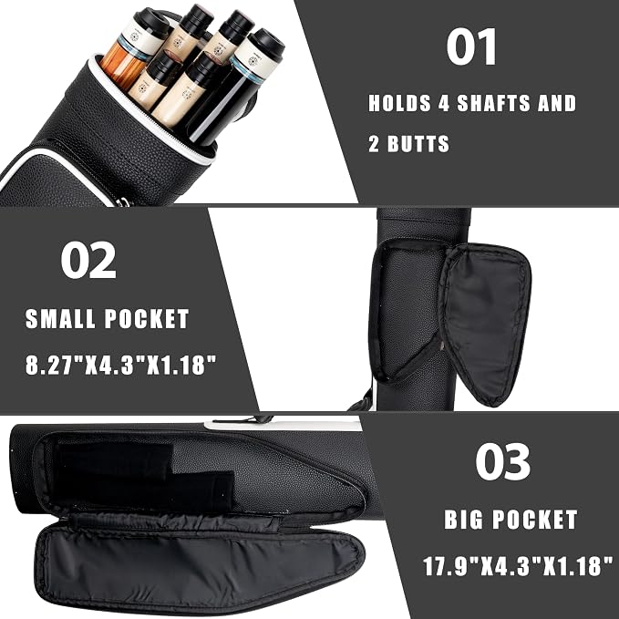 Collapsar Pool Cue Case 2X4, Billiard Stick Carrying Case Holds 2 Butts and 4 Shafts for Adults Billiard Cue Case