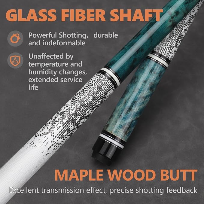 Glass Fiber Pool Cue Stick, 58" Professional Pool Stick for Adults 13mm 6-Layer Rainbow Tips Low Deflection Billiard Cue Stick, Uni-Loc Joint Pin, 19oz