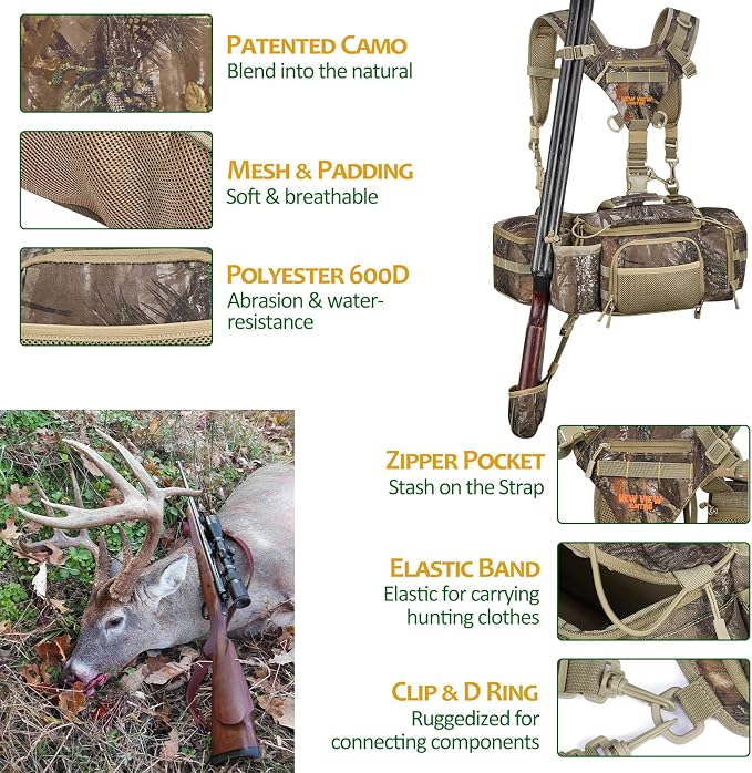 NEW VIEW Hunting Fanny Waist Pack for Men, Camo Waist Pack for Hunter, Fanny Hunting Backpack with Rifle & Bow Holder