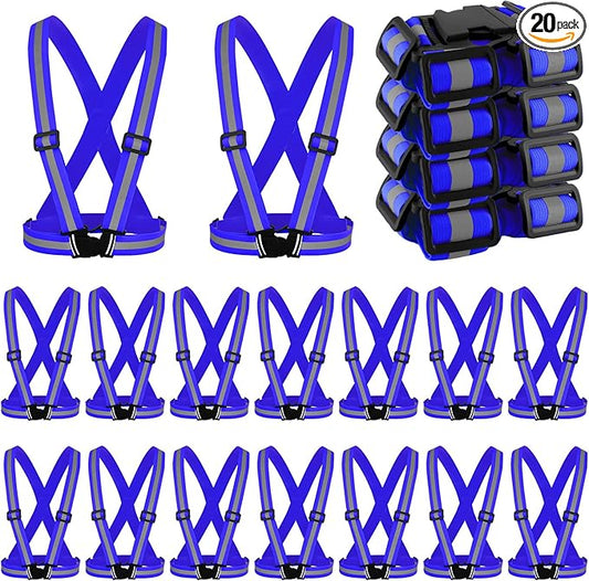 Hercicy 20 Pcs Reflective Vest High Visibility Safety Vests, Adjustable Running Gear Straps Lightweight Reflector for Construction (Blue)