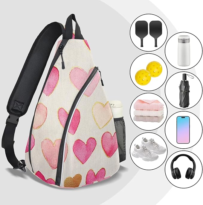 Pickleball Bag for Women Men Adjustable Crossbody Sling Backpack Hold Paddle Accessories