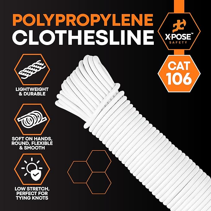 Plastic Clothesline Rope 5/32" x 100 FT, 6 Pack White Outdoor Clothes Line for Hanging and Drying Laundry, Weather Resistant Braided Plastic Laundry Line, Synthetic Cord for Clothesline Pulley