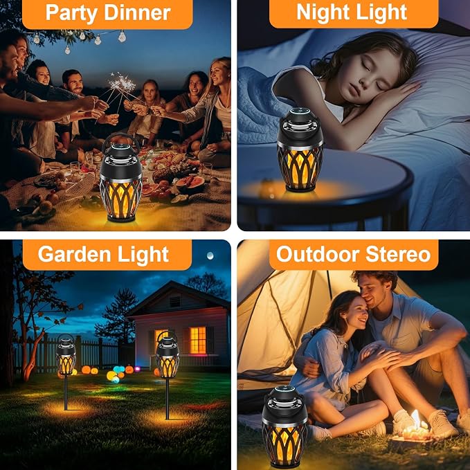 Outdoor Speakers with Colorful Lights, Mens Gifts for Birthday, Portable Bluetooth Speaker, HD Stereo Sound, Torch Atmosphere Speaker Waterproof for Patio/Pool/Camping Cool Gadgets 2 Pack