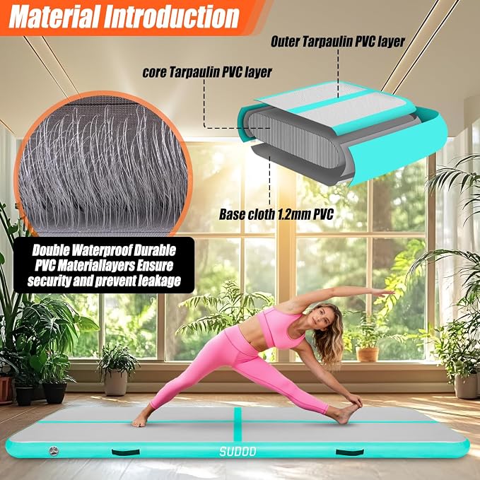 SUDOO Gymnastics Air Mat 10ft/13ft/16ft Inflatable Air Tumble Track Mat 4" Thick Tumbling Mat With Pump or No Pump for Training Tumble Yoga Cheerleading Parkour Beach Water Activities Home Use