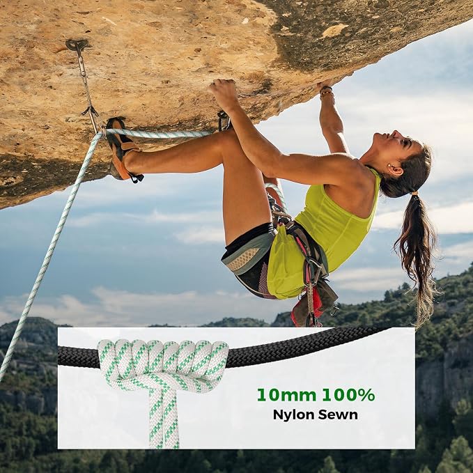 10mm Nylon Prusik Cord Pre-Sewn 24in Prusik Loop，22kN (4950lb) Sewn Eye-to-Eye Utility Cord for Arborist Tree Work, Rescue, Rappelling & Aerial Operations