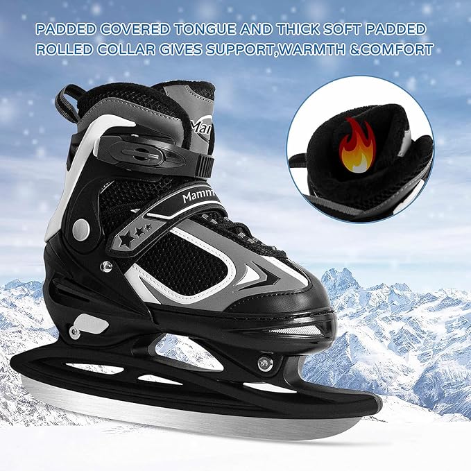 MammyGol Adjustable Ice Skates for Kids Youth Tean Hockey Lace-Up Boys or Girls Ice Skate for Beginner Age 4-12 Blue Black Teal Green