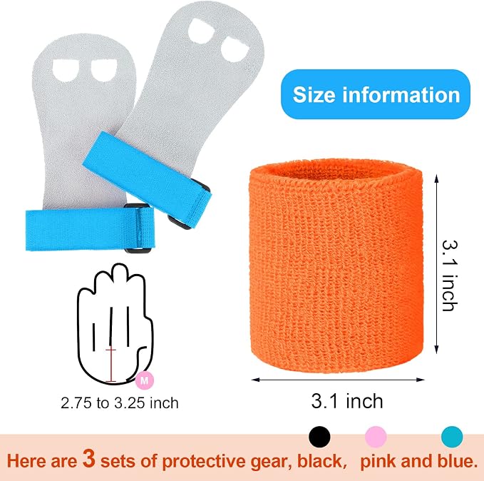 2 Gymnastics Grips Wristbands Sets for Kids Youth, Palm Protection and Wrist Support Sports Accessories for Workout Exercise (Orange, Blue)