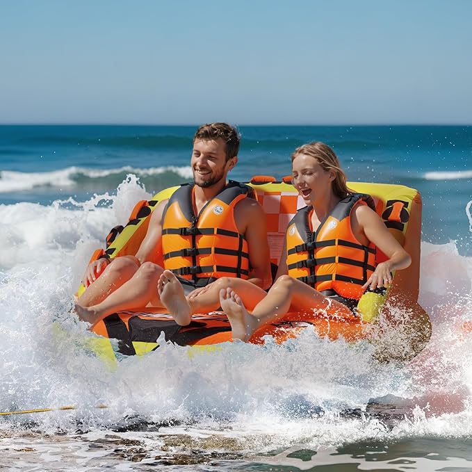 VEVOR Towable Tube for Boating, 1-2 Riders Inflatable Towable Tubes with Deck Seats and Backrest, 340 lbs Water Sport Tube for Boat to Pull, Full Nylon Cover, EVA Grab Handles and Speed Safety Valve