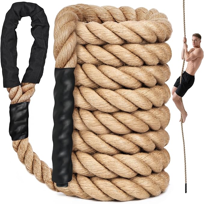 X XBEN Climbing Rope for Gym, Fitness, Strength Training, Heavy Jute Rope for Tree Swing Obstacle Course Backyard, Exercise Workout Pulling Jute Rope for Adults,10FT 20FT 30FT 50FT 1.5 Inch