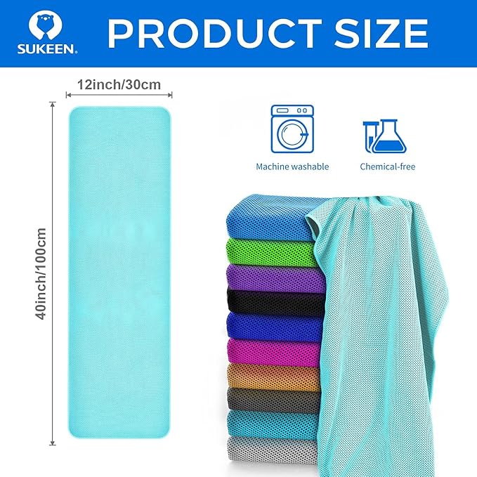Sukeen 10 Pack Cooling Towels (40"x12") for Sweat, Cooling Neck Wraps, Soft Breathable Ice Towels for Neck and Face, Cool Towel for Hot Weather, Chilly Gym Towels for Yoga, Sport, Running, Workout