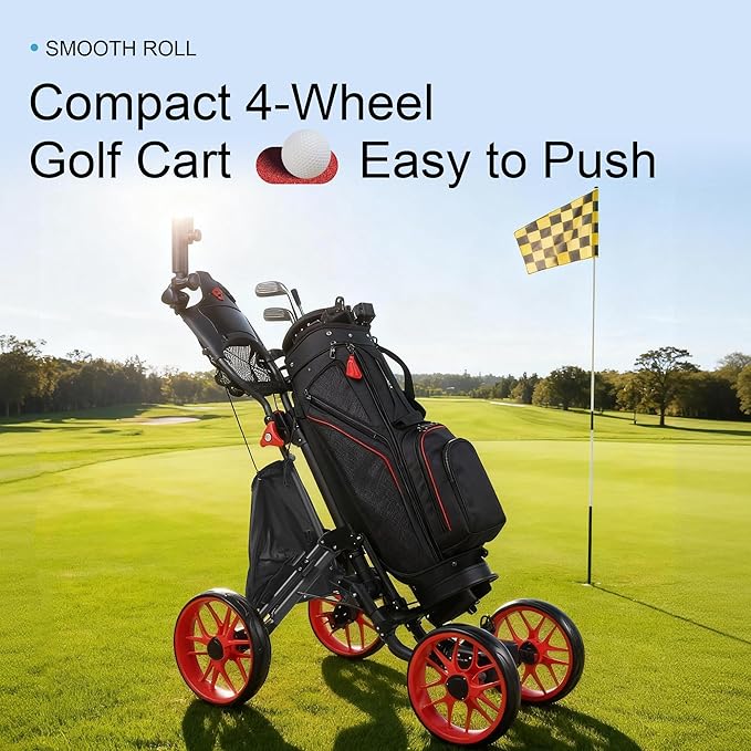 4 Wheel 360 Rotating Front Wheel Golf Push Cart Lightweight and Foldable Walking Golf Cart Umbrella Holder Included (4 Wheel)