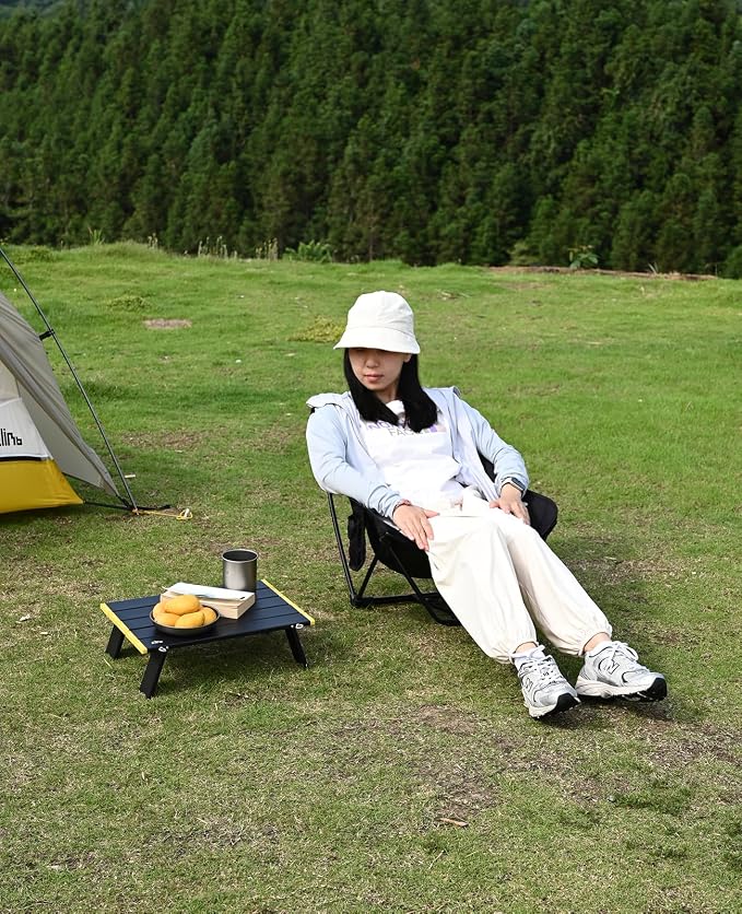 iClimb Low Ultralight Compact Camping Folding Chair with Side Pocket and Carry Bag (Black Mesh)