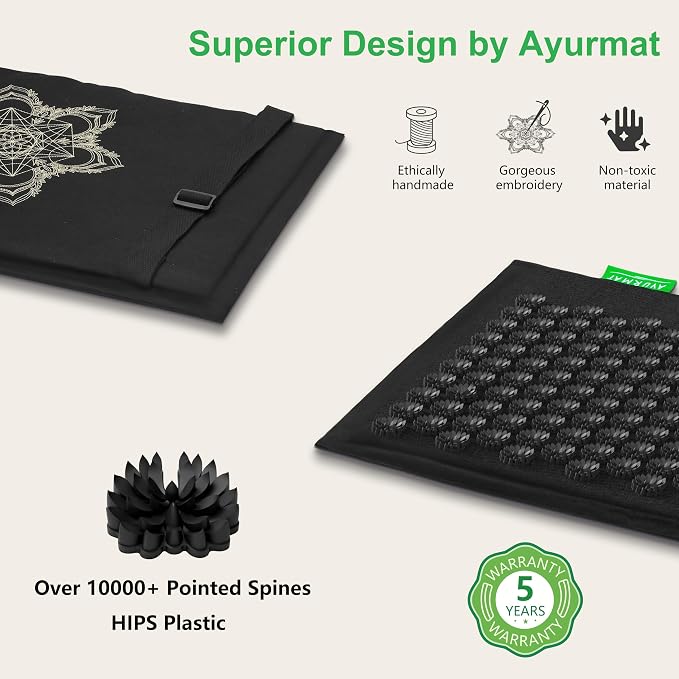 Premium Acupressure Mat and Pillow Set - Natural Eco-Friendly Linen & Coconut Fiber,Ergonomic Design,Relieves Stress & Tension,with Carrying Bag,Full Body Pro Set