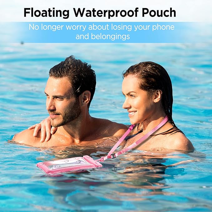 CACOE [Floatable] Floating Universal Waterproof Phone Case 2 Pack-Up to 7.0",Phone Pouch with Adjustable Neck Lanyard,IPX8 Cellphone Dry Bags for Vacation Water Activities（Black+Pink）