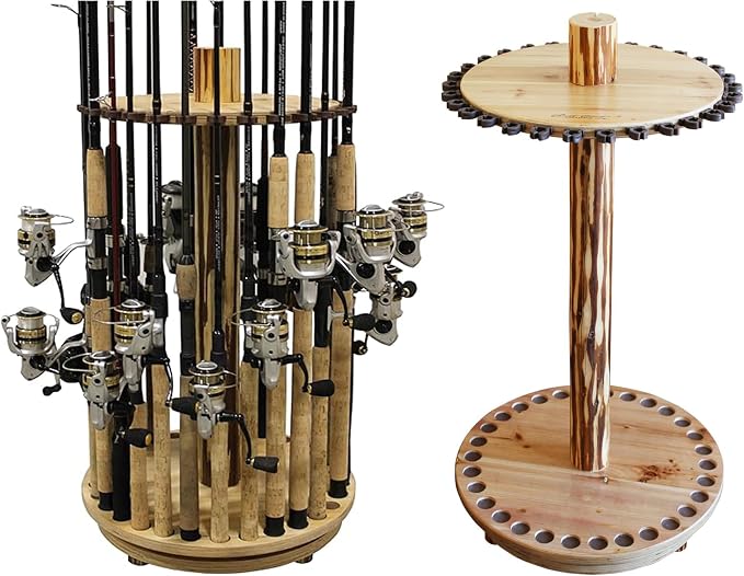 Rush Creek Creations Fishing Rod Holder - 360 Spinning Rack for Garage Organization and Storage, Pole Holder for Reels, Gear, Accessories, Tackle Box
