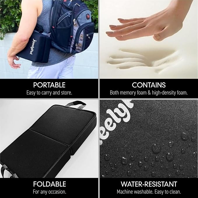KneelyPad by Kneely | Kneeling Pad for Gardening, Exercise, Cleaning, & Mechanic Work | Extra Thick Memory Foam Knee Cushion for Gardening & More with Washable Cover | Foldable Knee Pad with Handle