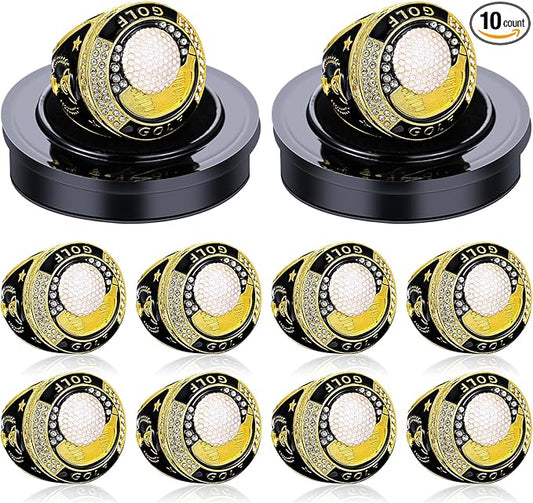 Highergo 10 Pcs Basketball Softball Baseball MVP Dancer Champion Trophy Ring with Display Stand Star Football Soccer Volleyball Golf Cheerleading Bowling Track Field