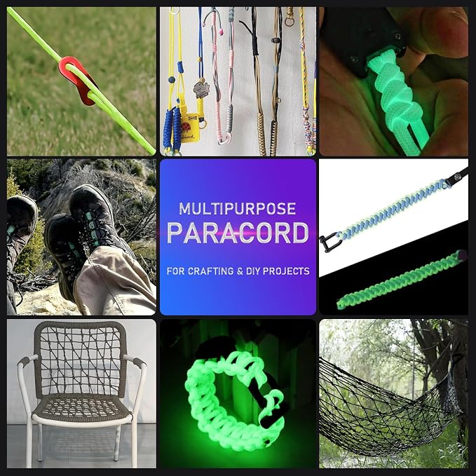 Paracordland-550LB Noctilucent Rope-100ft/500ft/1000ft 9 Strand Parachute Spool Cord for Military & Active Outdoors Camping Fishing,Survival Bracelet Tactical Parachute Paracord