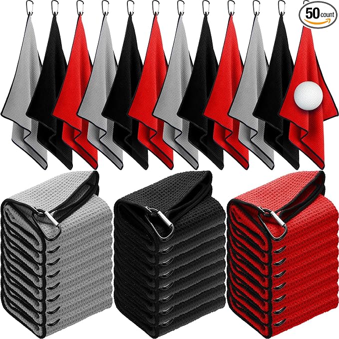 Batiyeer Golf Towels Bulk for Bags 16'' x 24'' Microfiber Waffle Pattern Golf Towels Trifold with Clip for Hiking,Tournament, Yoga