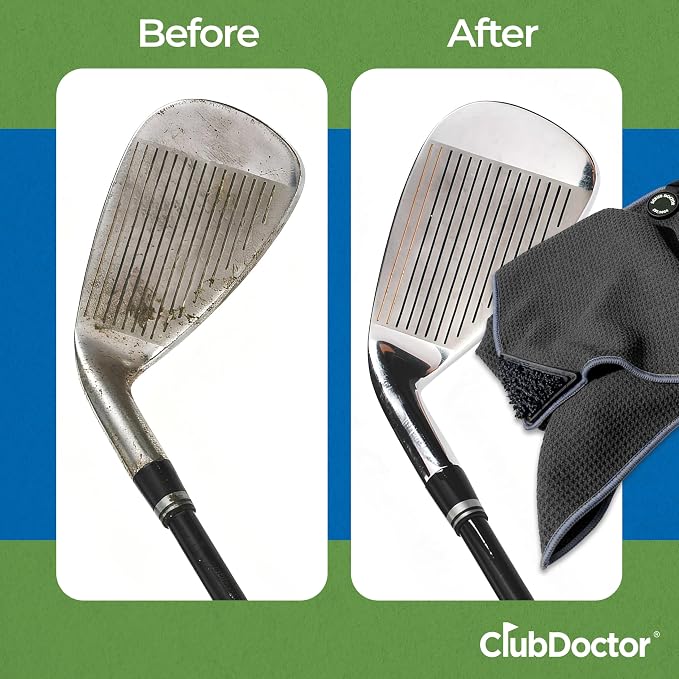 Scrub Doctor Golf Towel (Black) - Built-in Club Scrub Brush and Magnet - Clean Grooves - Magnetic for Strong Hold to Golf Carts or Clubs - Thick Premium Waffle Microfiber