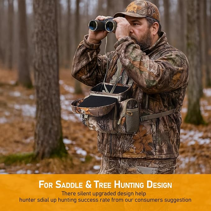 NEW VIEW Silent Hunting Binocular Harness Chest Pack with Rangefinder Pouch & Rain Cover, Stealth Bino Harness for Hunting, Fits Most Binoculars up to 10×56