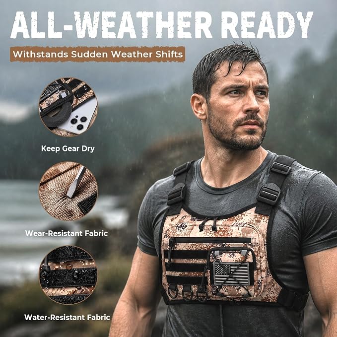 koculemi Outdoor Sports Chest Bag for Men, Chest Vest Holster Fits Most Pistols, EDC Travel Chest Pack for Running, Hiking