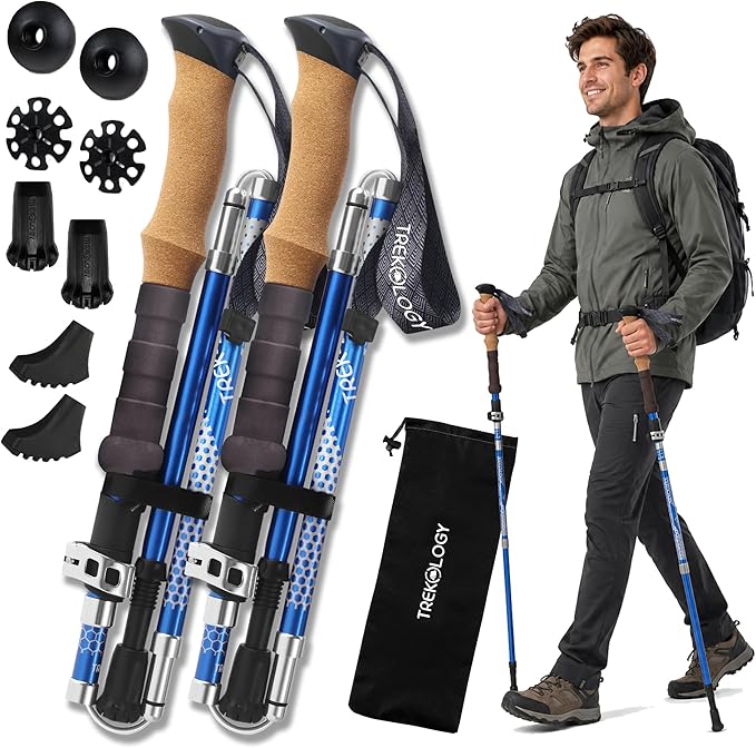 Trekology Trek-Z Collapsible Hiking & Trekking Poles - Balance Support for Seniors, Women, and Men, 2pc Per Set
