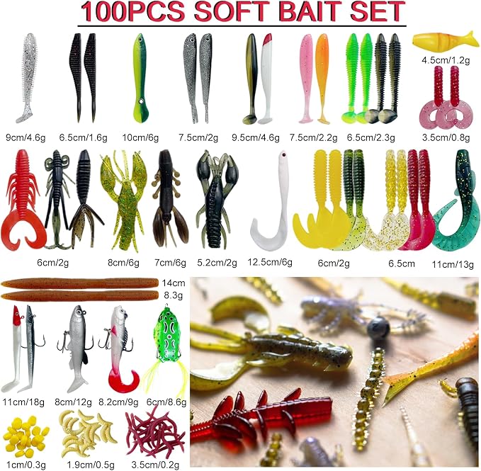 Fishing Lures Kit with Tackle Box Included Crankbait, Minnow, Spinnerbaits, Spoons, Soft Lures, Jigs, Hooks, Bait Rigs, Weights Sinkers, Topwater Lures Freshwater Saltwater 346/353Pcs