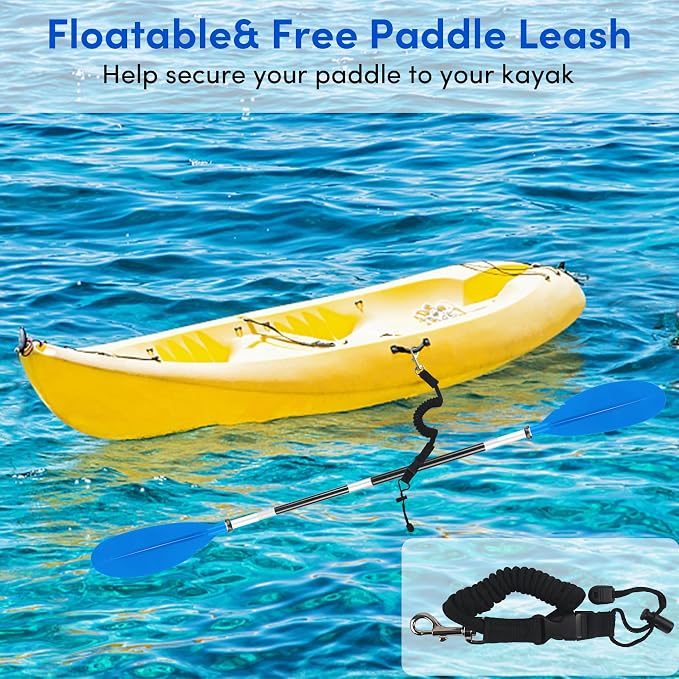 Kayak Paddles Adjustable 88in 4 Piece Kayak Oars Boat Paddles for Adults with Paddle Leash, Canoe Paddles for Kayaking Rafting Jet Ski Canoe Outdoor Kayak Water Sports and Safety Boat Accessories