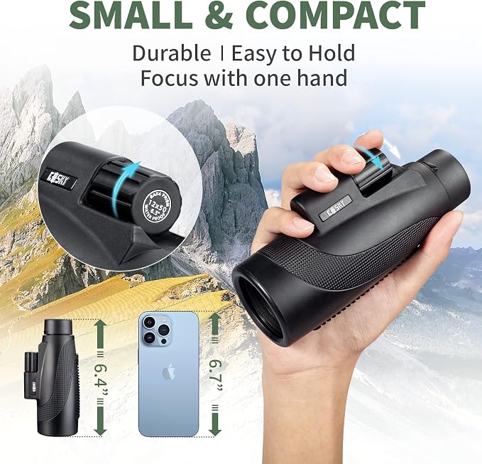 Gosky Titan 12X50 Monocular Telescope with Smartphone Holder - Waterproof Fog-Proof Shockproof Scope BAK-4 Prism FMC for Bird Watching Hunting Camping Traveling Wildlife Scenery