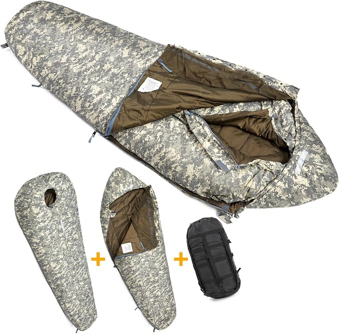 MT Military Army Force Defence 4 & Tropen Patrol Mummy Sleeping Bags with Bivy Cover Compression Sack, Modular Sleeping System 2.0 for Cold Weather,