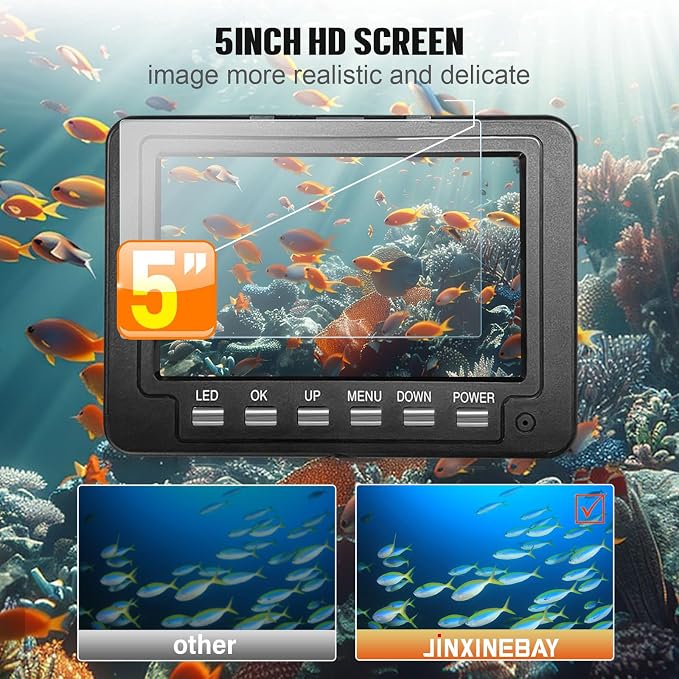 Underwater Fishing Camera,Portable 5" Ice Fishing Camera Underwater, USB-C Charge, 3-Grade IR Lighting, 4X Zoom, 1000TVL Ice Fishing Fish Finder for Boat Lake Kayak Ice Fishing
