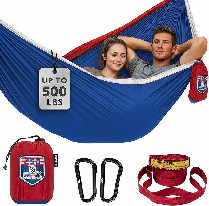Wise Owl Outfitters Camping Hammock – up to 500lbs Portable Hammock with Tree Straps - Travel, Backpacking, Hiking, Outdoors Camping Gear - Single or Double
