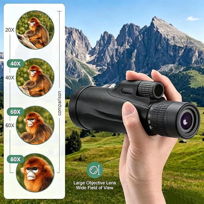 Monocular-Telescope 80x100 High Powered Monoculars High Definition for Adults High Powered with Smartphone Adapter Telescope Bird Watching Travel Camping Hiking