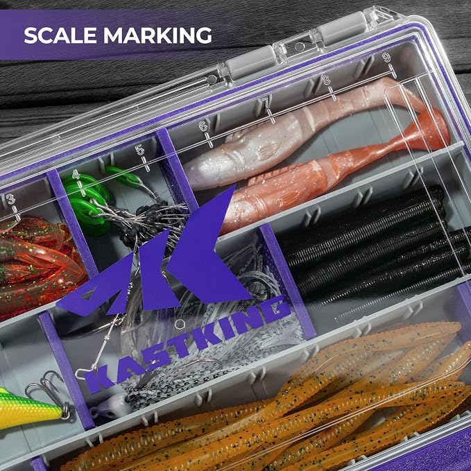 KastKing HyperSeal Waterproof Tackle Box, 3600 1 Pack，Purple | 3600 Tackle Trays;Tackle Box Organizer;Removable Dividers; One-Hand Open and Close；Fishing Gear Storage