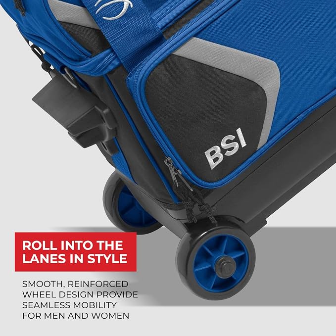 BSI Dash Roller Bowling Bag with Smooth Rolling Wheels, Padded Ball Compartment, Retractable Locking Handle, & Shoe Pocket