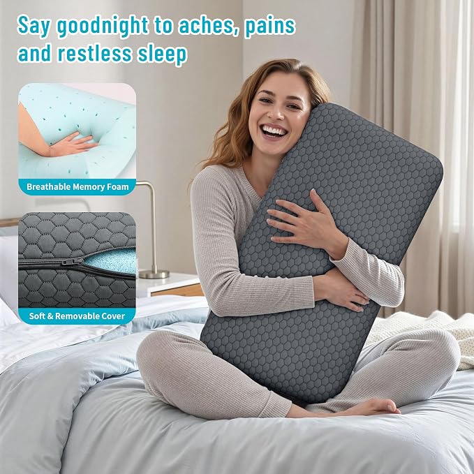 CushyOasis Memory Foam Pillows for Side, Back and Stomach Sleepers, Set of 2, Bed Pillow with Washable Cover and Breathable Mesh, Bed Pillow for Sleeping (Dark Grey，Queen Size)