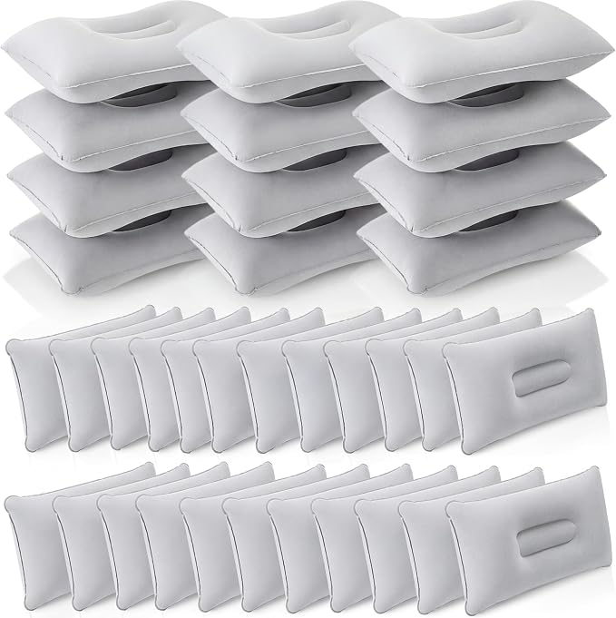 Geelin 36 Pack Inflatable Pillows for Camping Travel Beach Vacation Sand Squared Flocked Soft Fabric Backpacking Ultralight Pillows for Office Sleeping Neck Head Lumbar Support (Grey)